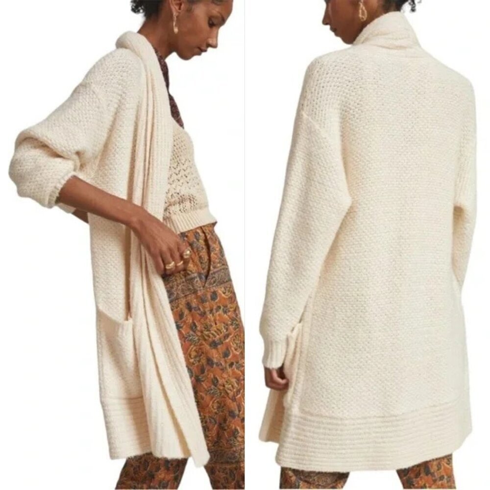 PILCRO x ANTHROPOLOGIE Cream Cozy Knit Longline Cardigan Sweater